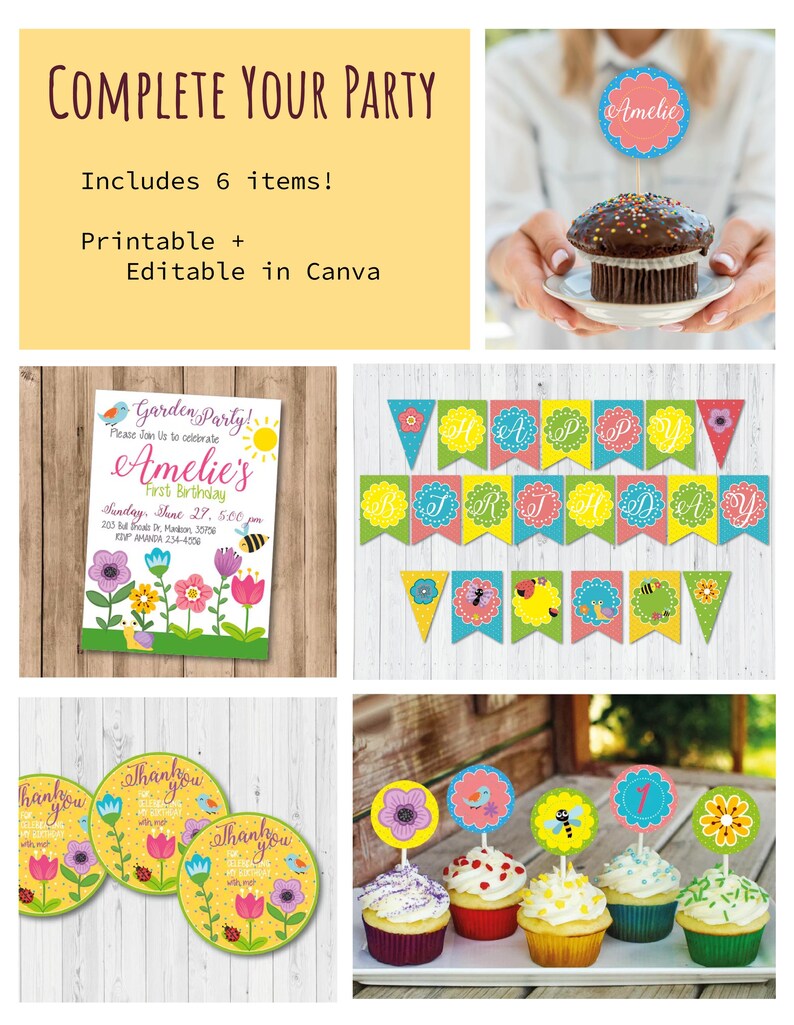Floral Garden Party Invitation | Spring Flower Party | Editable Birthday Invite | Canva Template | Instant Download image 3