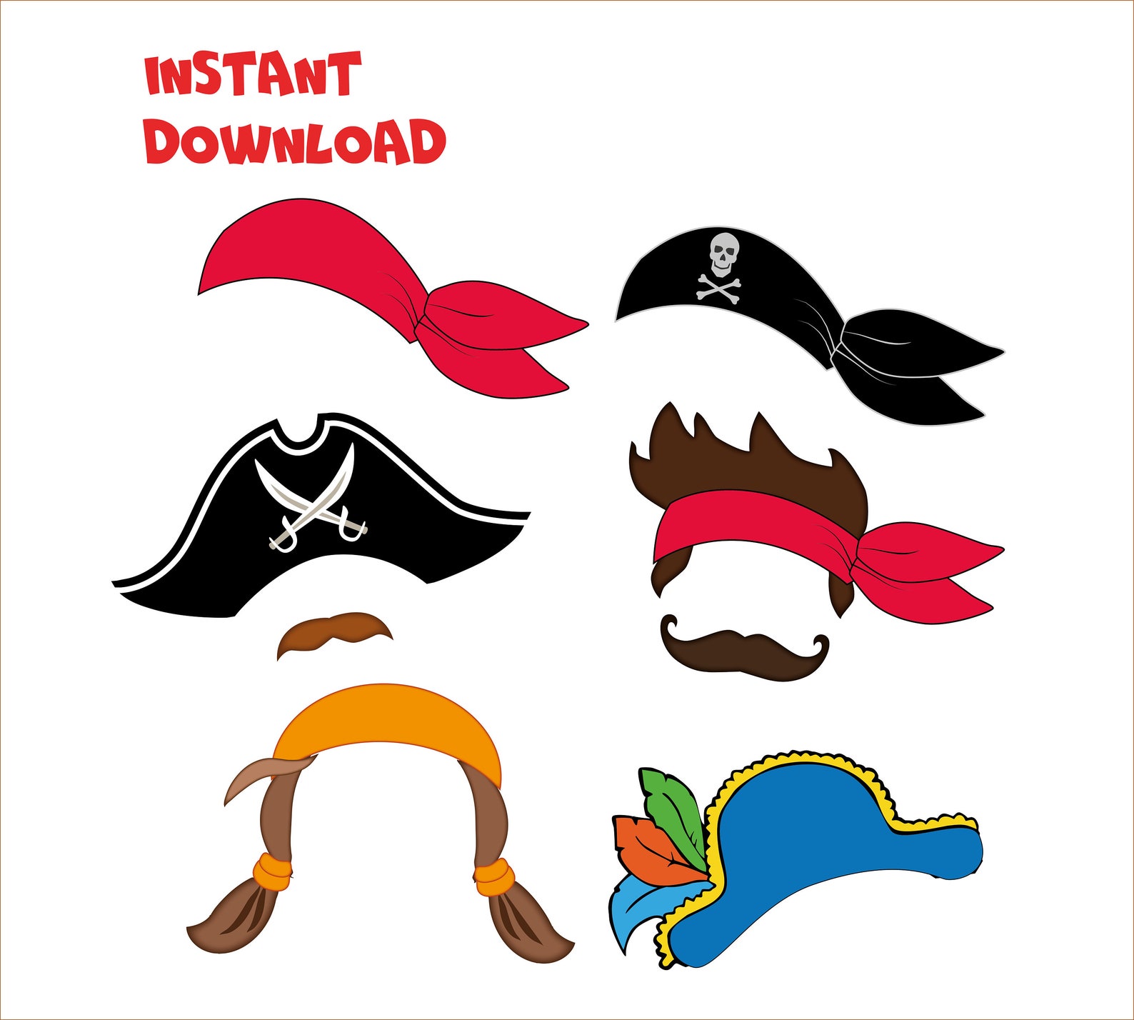 Pirates Photo Booth Props Printable Pirate Party Birthday Etsy