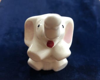 Ceramic Elephant Figurine With Raised Trunk for Holding Rings