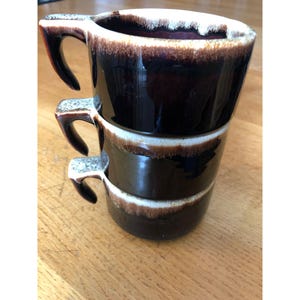 Vintage Pfaltzgraff Brown Drip Glaze Stoneware Coffee Cups Set Of 3