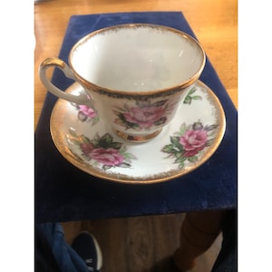 Vintage Bone China Tea Cup and Saucer: Pink Rose Floral, Gold Trim