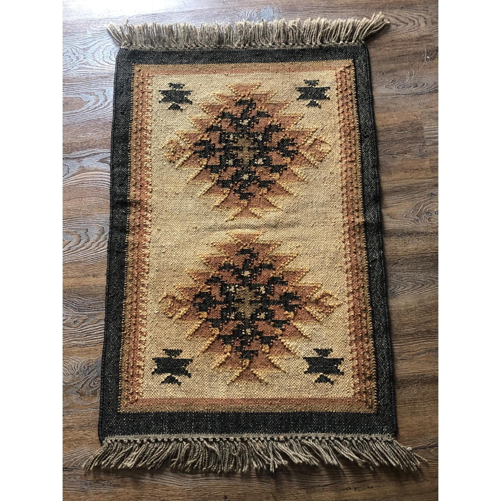 ヴィンテージの手織り南西部風ウールラグ（フリンジ付き） - Etsy 日本