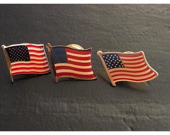 American Flag Lapel Pins Set Of 3 Patriotic Enamel Pins With Gold-Tone Backing