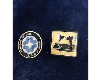 Collectible Sewing-Themed Pins - Gathering Of Quilters 20th Anniversary & Vintage Sewing Machine Design