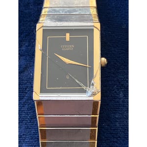 Citizen Quartz Mens Watch With Gold & Silver Two-Tone Band Black Dial Needs Repair