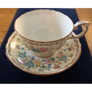 Crown Staffordshire Bone China Floral Teacup & Saucer Set Made In England