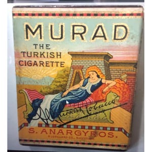 Vintage Murad Turkish Cigarette Paper Box With Egyptian Motif Design & Detailed Graphics