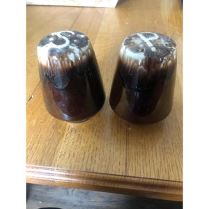 Vintage Brown Ceramic Salt & Pepper Shakers With Cork Stoppers