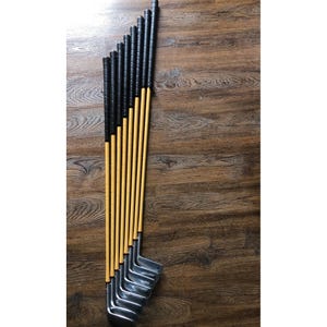 Billy Burke Contractor Registered Golf Club Set of 8 Irons Vintage Steel Heads Yellow Shafts Black Grips