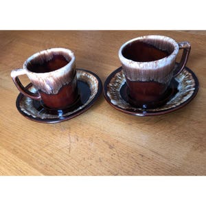 Vintage Brown & Cream Ceramic Coffee Cup Set: Handcrafted Rustic Pottery