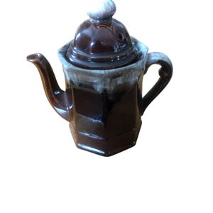 Vintage Brown Ceramic Octagonal Teapot With Lid