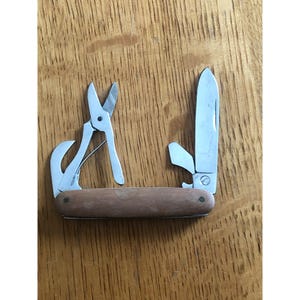 Vintage Multi-Tool With Wooden Handle & Stainless Steel Blades