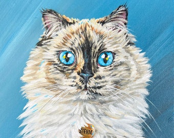 Cat Pet Portrait Hand-Painted From Photos In Acrylic Paint On Canvas Panel, Custom Pet Art, Gift, Multiple Sizes