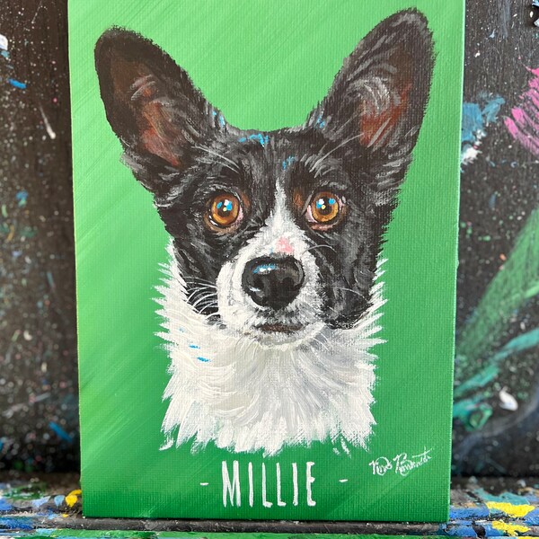 Dog Pet Portrait Hand-Painted From Photos In Acrylic Paint on Canvas Panel, Custom Art, Gift, Multiple Sizes