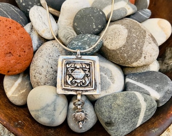 Antique (Vintage) Tibetan Buddhist Silver Pendant (Double Sided) on Silver Snake Chain
