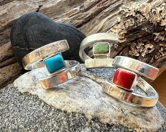 Sterling Silver & Turquoise or Coral Overlapping Band Ring | Handmade in Nepal