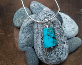 Turquoise Pendant on Sterling Silver Wire & Chain | Handmade in Nepal