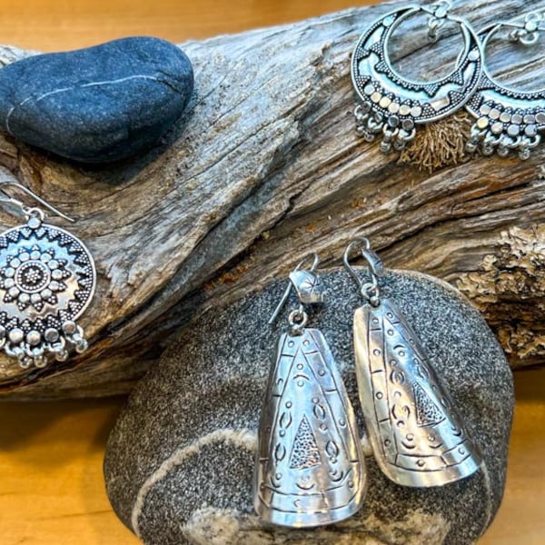 Silver Tribal Indian Earrings (3 Styles) | Made in Nepal