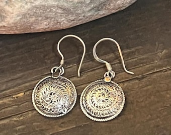 Sterling Silver Nepali Filigree Full Moon Earrings | Made in Nepal