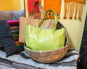 Hand Crafted Moss Green Soft Leather Tote Bag | Handmade in Nepal