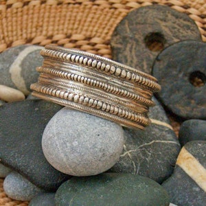 Sterling Silver (Solid) Lines of Silver Beads Tribal Bracelet | Handmade in Nepal