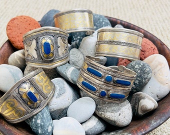 Antique (Vintage) Silver Central Asian (Tekke Turkoman) Gold-washed & Semi Precious Stone Bracelets