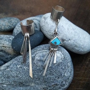Hanging Ear Cuff (Turquoise & Silver or Silver Bars) | Handmade in Nepal