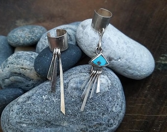 Hanging Ear Cuff (Turquoise & Silver or Silver Bars) | Handmade in Nepal