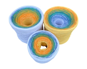 Mid Summer, Gradient Cake Yarn, Cotton Natural Fiber Yarn, Fingering Weight, Yarn for Crochet, knit and weaving. Ready To Ship