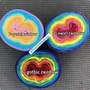 Rainbow Polyester Gradient, Cake Yarn, fingering weight yarn, Option A- regular rainbow, B- Gothic Rainbow, C- Swirl Rainbow, ready to ship