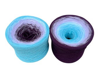 Gradient Cake Yarn, Colorway Tied With Love : Aqua & Plum, Cotton Natural Fiber Yarn, Fingering Weight, Yarn for Crochet, knit and weaving.