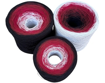 Tied With Love : Red & Gray, Gradient Cotton Natural Fiber Yarn - 8-Ply Cotton Hand-Plied Yarn - Fingering Weight, Ready to Ship