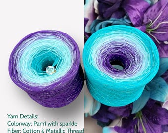 Tied With Love : Teal and Purple, Gradient Yarn With Sparkle