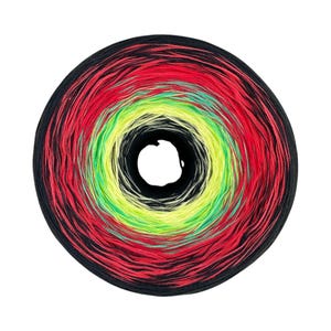 One Love, Gradient Cotton Cake Yarn, Light Fingering Weight Yarn: Black, Red, Yellow, Green