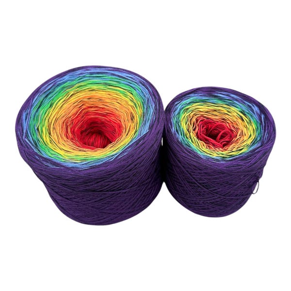 Gothic rainbow yarn art, Hand plied soft cotton ombre swirl yarn, fingering weight Goth rainbow gradient yarn, weaving crochet knitter yarn