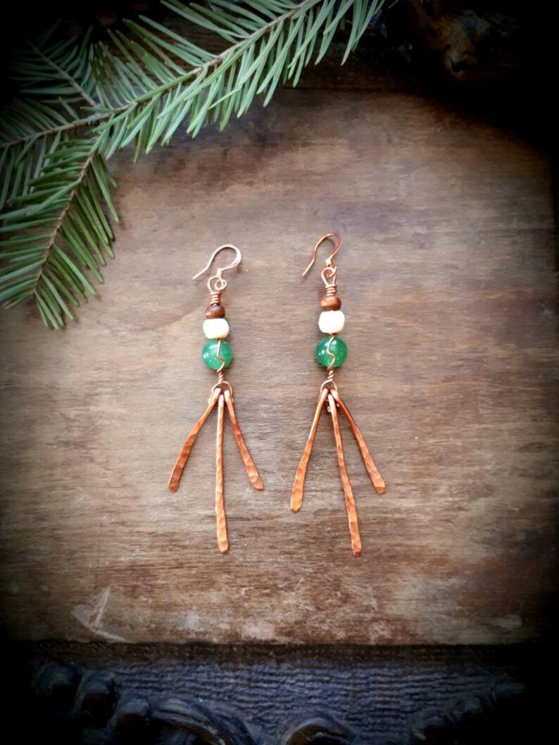 Immune Boosting Copper Earrings Boho Upcycled Healing Wire Weave Aventurine