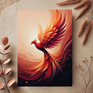 PHÖNIX Grußkarte | DRUCKBARE inspirierende Design | Leere HERUNTERLADEN Karte für Stärke & neue Anfänge | Auferstehung aus der Asche