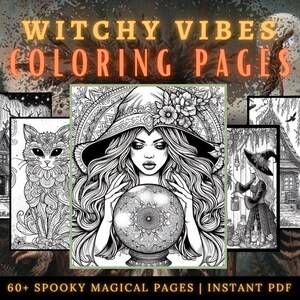 Witchy kleurplaten voor volwassenen: heksen, katten, vleermuizen, herenhuizen en mystieke rituelen (pdf-download)