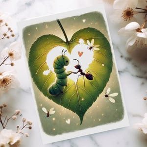 Cartão bonito inspirado na natureza – Design de amor para impressão – Fácil download – Cartão de amor em branco – Presente exclusivo - Cartão de lagarta