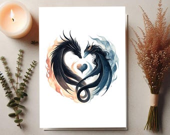 Bonded Dragons – Fantasy Love-kaart – Romantisch drakencadeau – leesgrage cadeau voor lezers – JPEG-afdruk