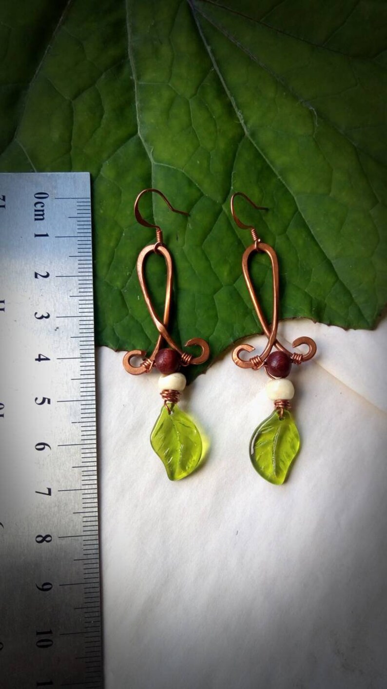 Bone Detail Balance Leaf Upcycled Boho Brass Wood Earrings