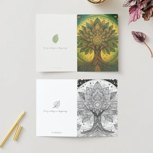 Printable Tree of Life Card – Coloring Page Card + Colored Version – Boho Mandala Art for Encouragement & Change