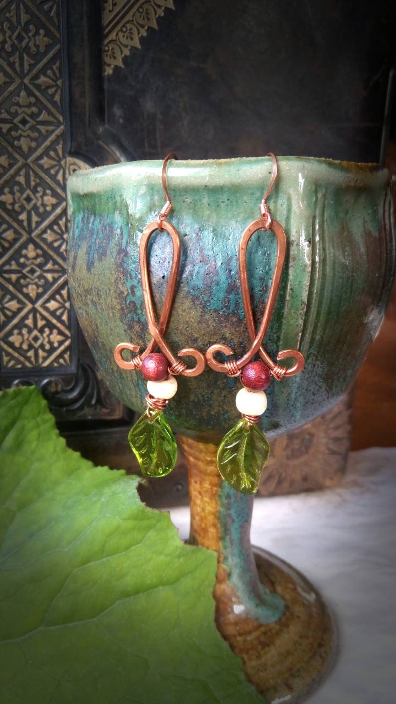 Bone Detail Balance Leaf Upcycled Boho Brass Wood Earrings