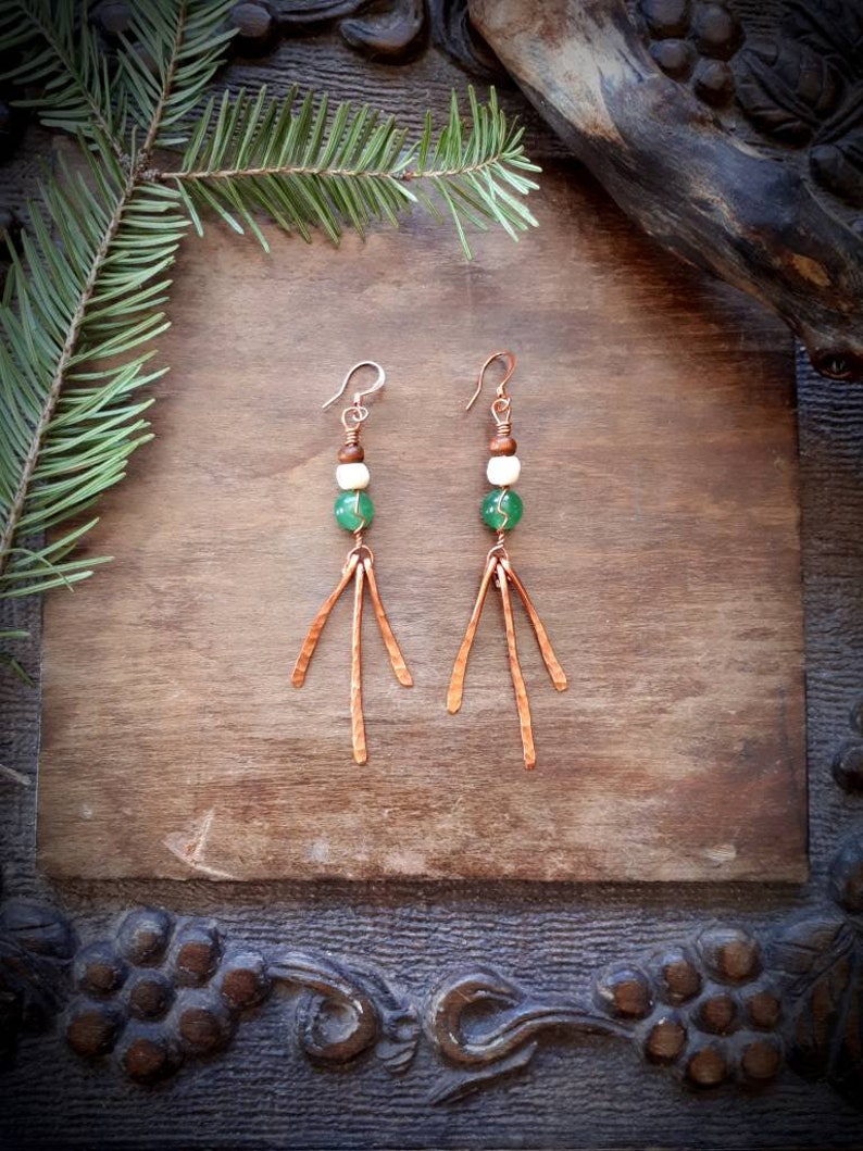 Immune Boosting Copper Earrings Boho Upcycled Healing Wire Weave Aventurine