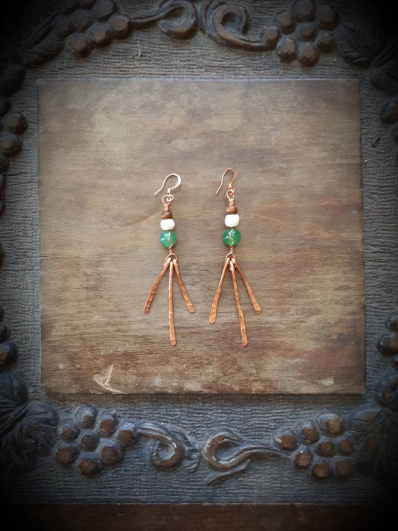 Immune Boosting Copper Earrings Boho Upcycled Healing Wire Weave Aventurine