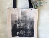 Hand-Painted Linen Tote Bag: Abstract Black Art, Eco-Friendly
