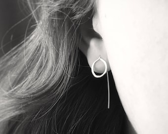 EAR JACKET Earrings, Hammered Circle, Silver Earring, Ear Wire, Ear Threader, Drop Earring, Minimalist Jewelry, Gift for Her, Modern Earring