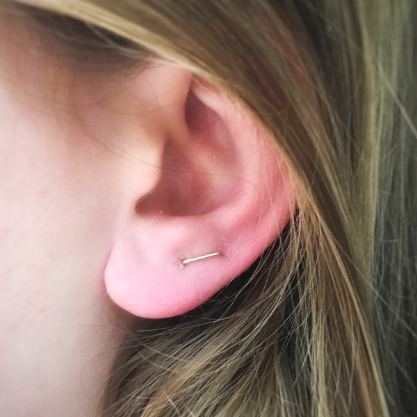 DOUBLE Piercing, MULTIPLE piercing, Double Stud Earring, Two Hole Earring, Gold Staple Stud, Double Lobe Earring, Minimalist Earrings