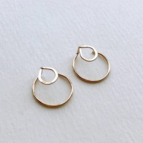 Hammered Circle Ear Jackets: Sterling Silver, Gold Filled Earrings