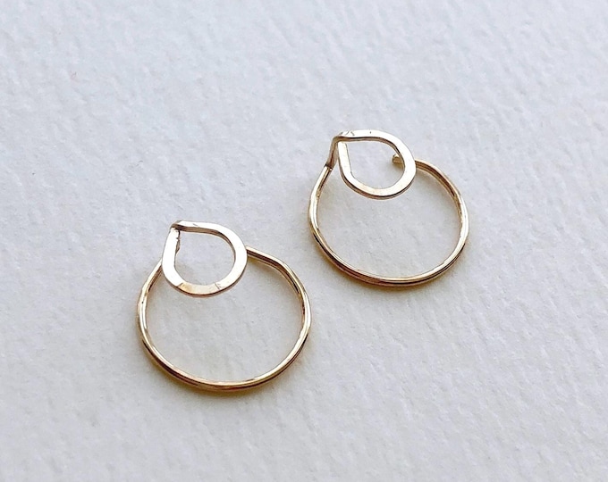 Hammered Circle Ear Jackets: Sterling Silver, Gold Filled Earrings